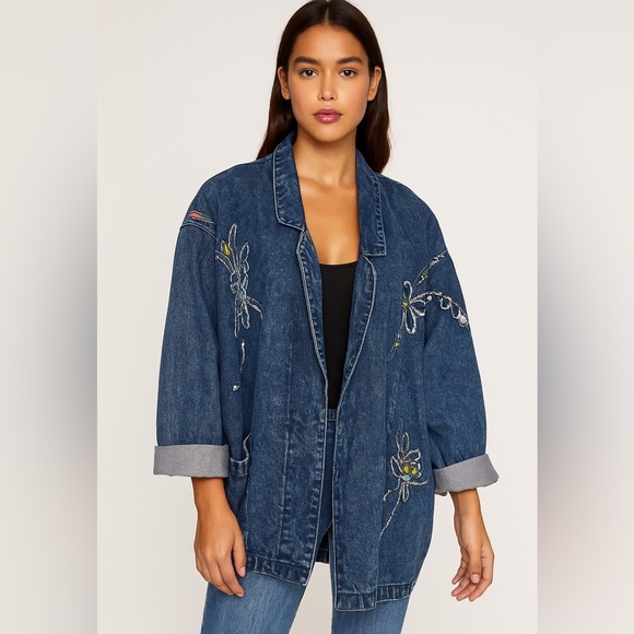 Embroidered Blue Denim Jacket - Picture 1 of 7